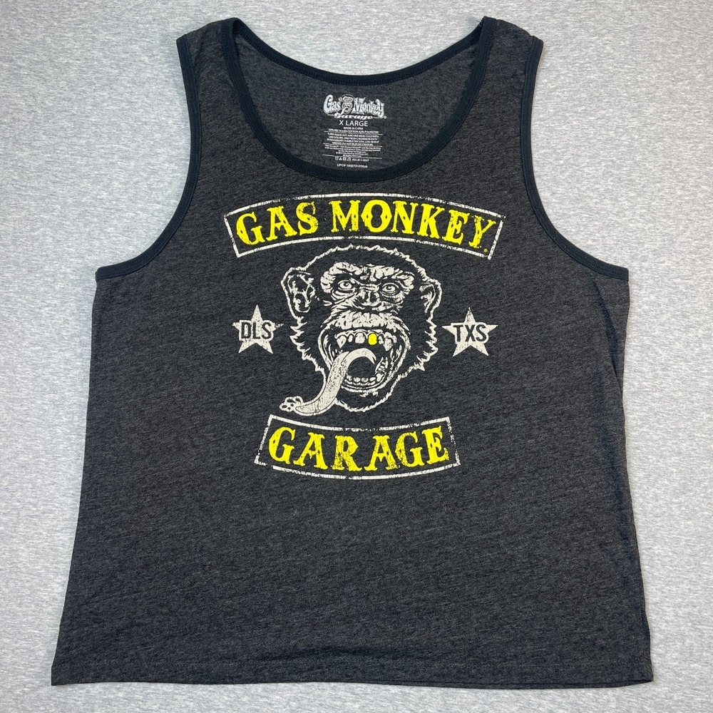 Gas Monkey Garage Tank Top Mens XL Charcoal Gray Distressed Graphic Muscle Vest